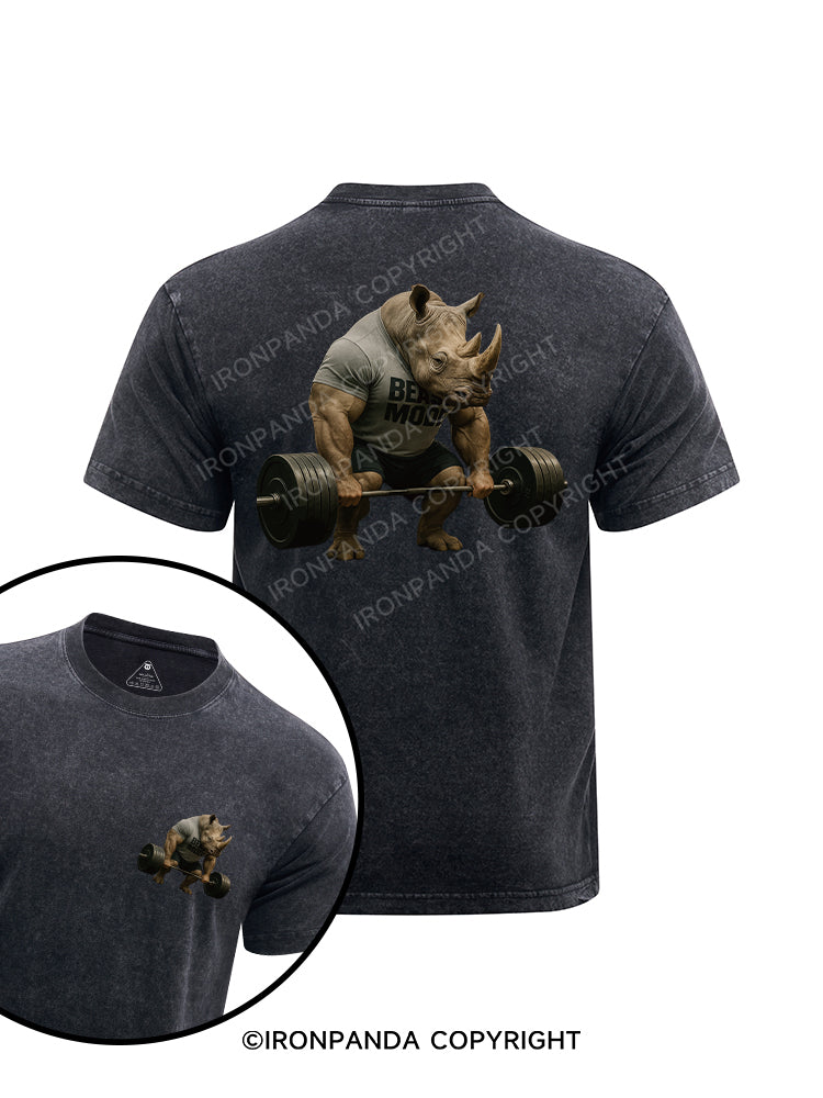 Deadlift rhinoceros printed Washed Gym Shirt