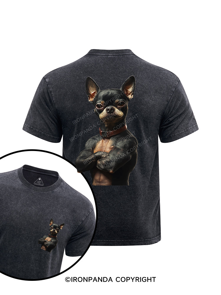 Muscular Chihuahua printed  Washed Gym Shirt