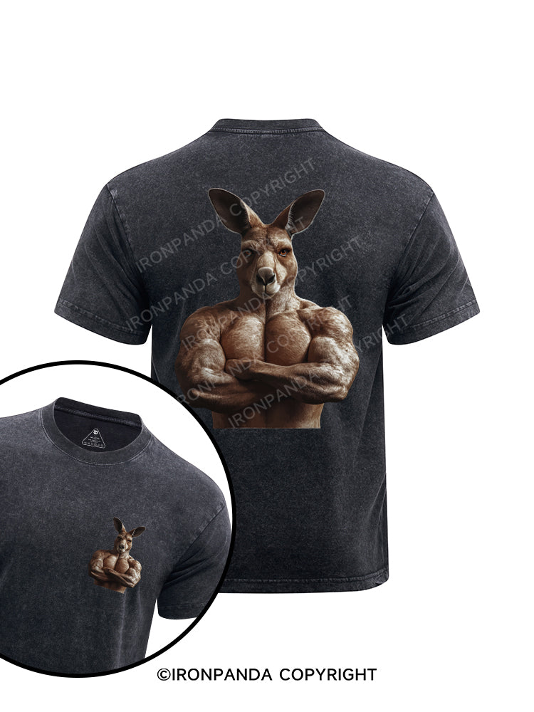 muscular kangaroo printed Washed Gym Shirt