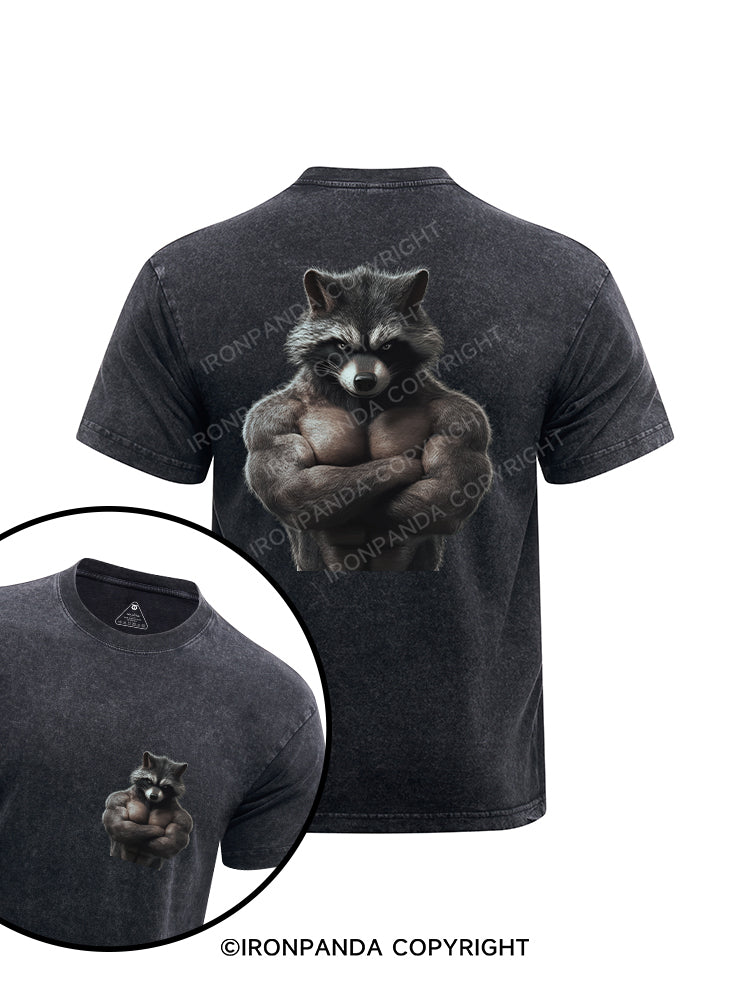 Muscle raccoon printed Washed Gym Shirt