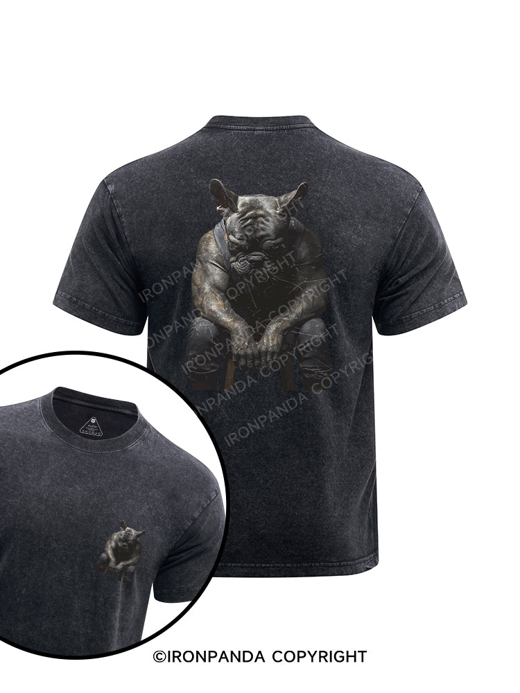 I'm tired Bulldog printed Washed Gym Shirt