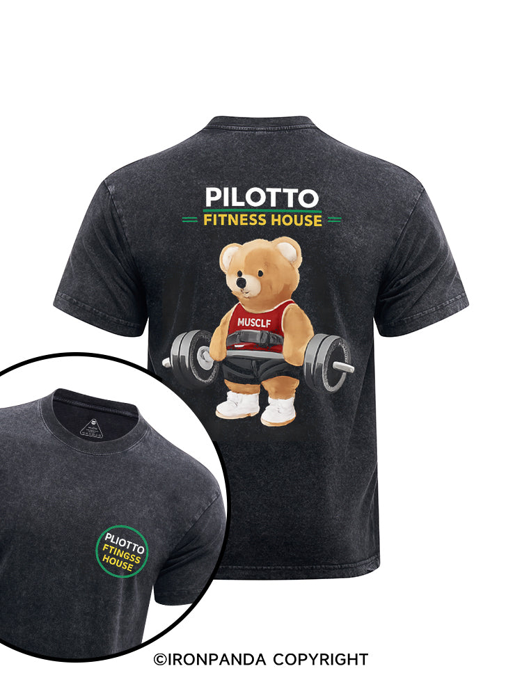 fitness bear printed Washed Gym Shirt