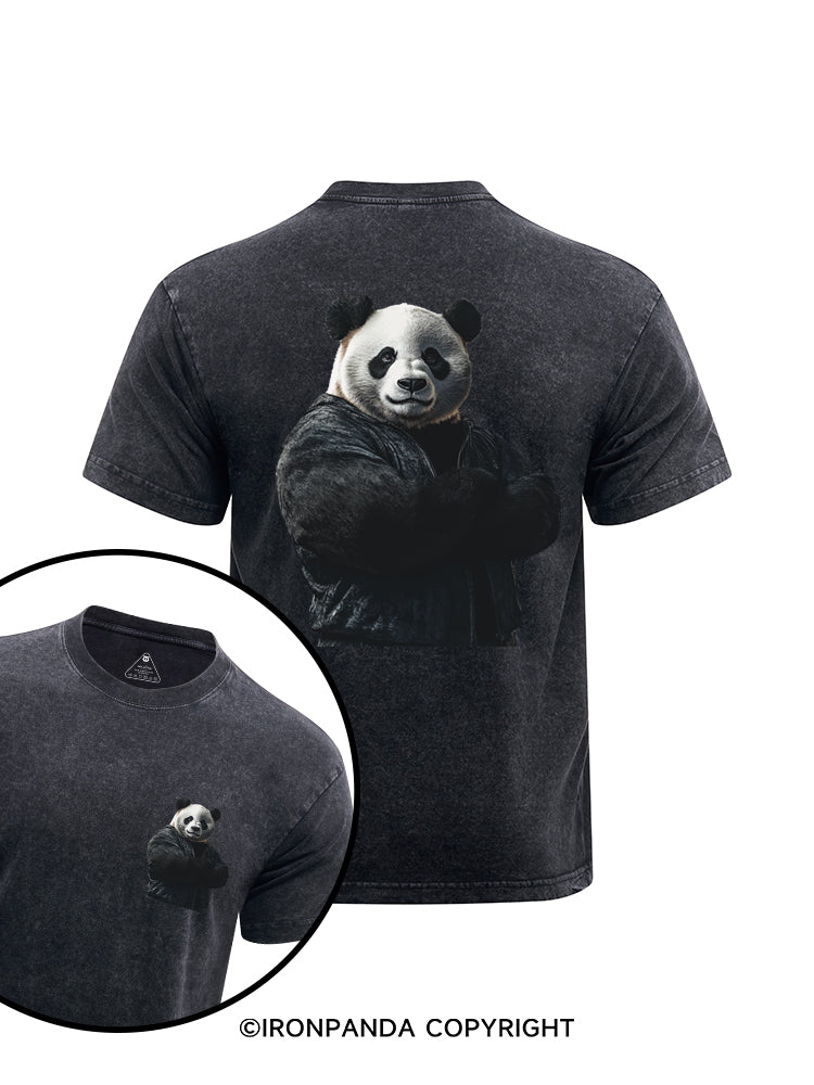 Muscular PANDA  printed  Washed Gym Shirt