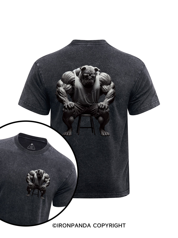 French bulldog sitting on bench printed Washed Gym Shirt