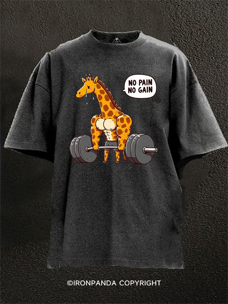No Pain No Gain Muscle Giraffe Washed Gym Shirt