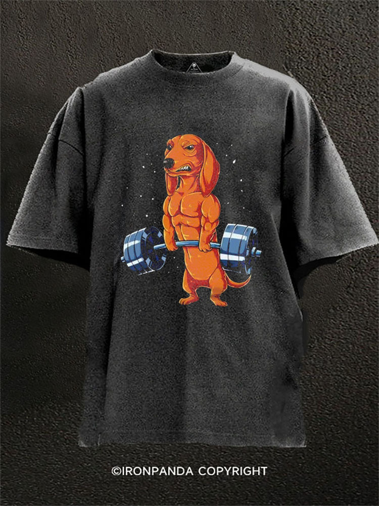 Weightlifting Dachshund Washed Gym Shirt