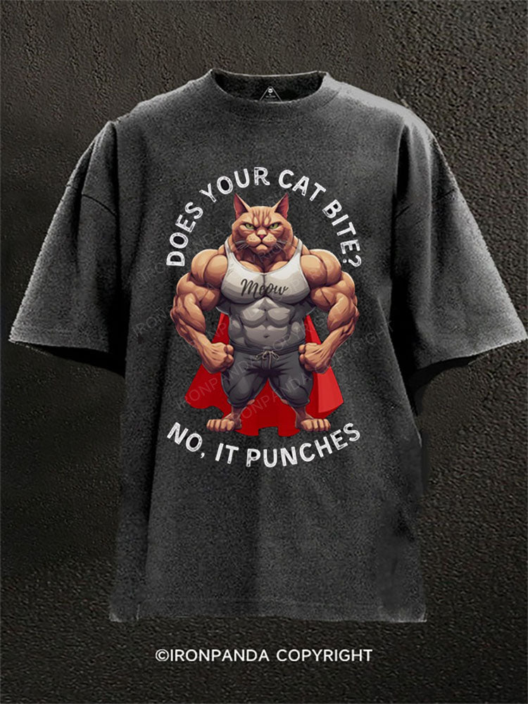 Does your cat bite? No, it punches Washed Gym Shirt