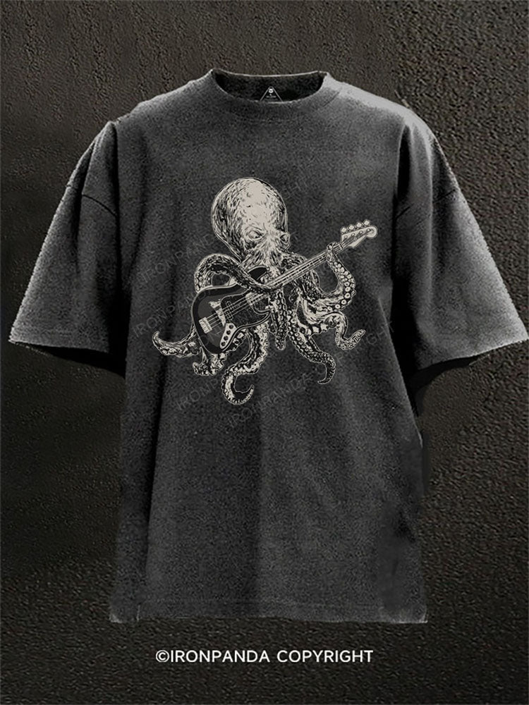 octopus Playing Guitar Washed Gym Shirt
