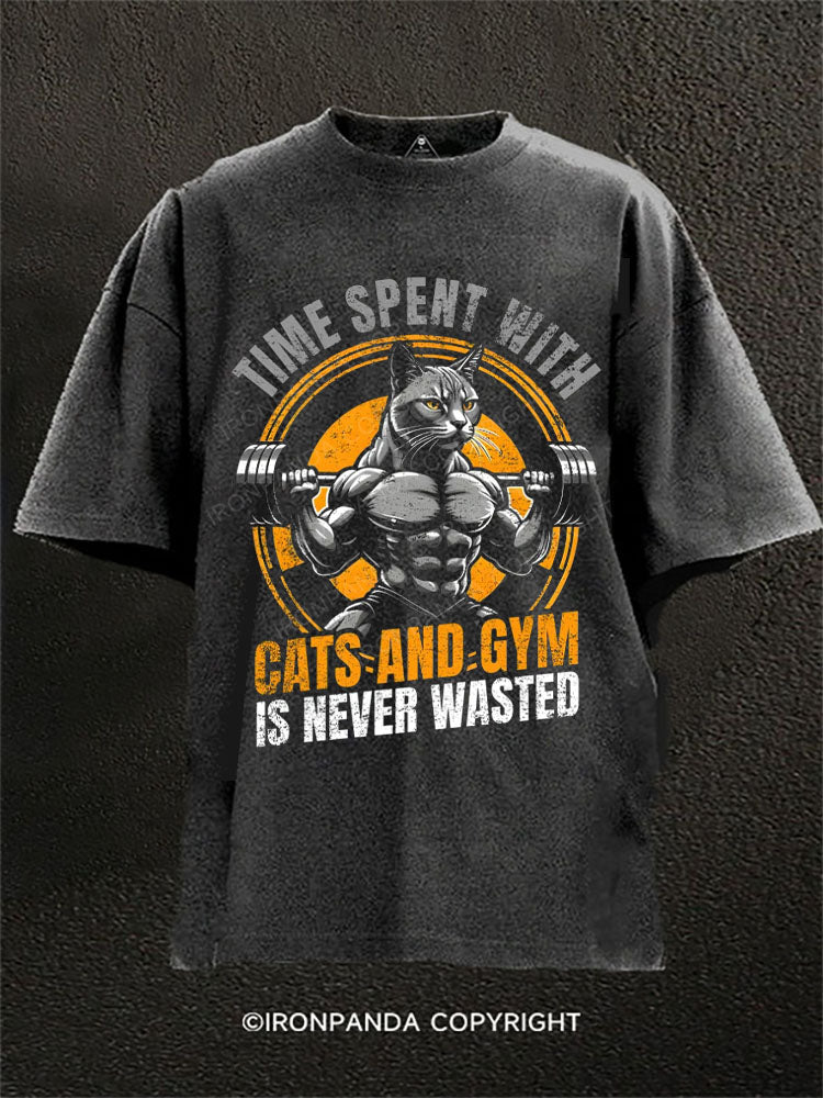 Time spent with cats and gym is never wasted Washed Gym Shirt