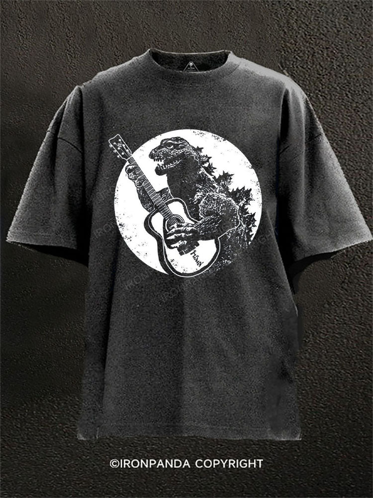 Dinosaur Playing Guitar Washed Gym Shirt