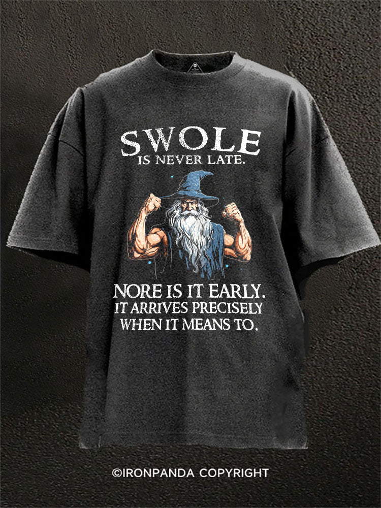 SWOLE IS NEVER LATE Washed Gym Shirt
