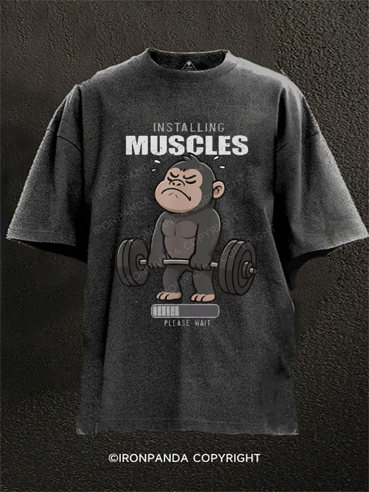 INSTALLING MUSCLES  PLEASE WAIT Washed Gym Shirt