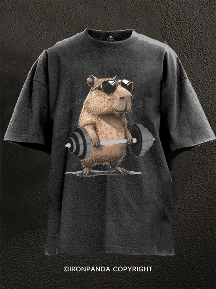 Light Weight baby Capybara Washed Gym Shirt