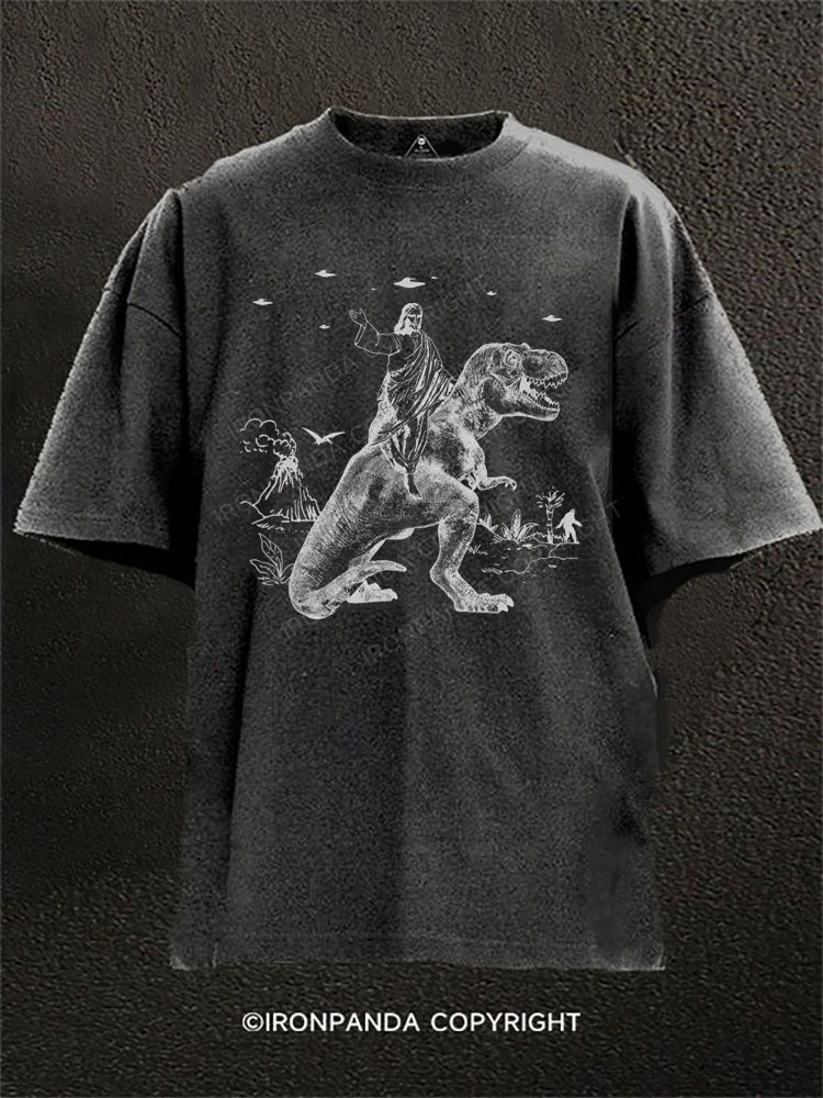 Jesus Dinosaur Washed Gym Shirt
