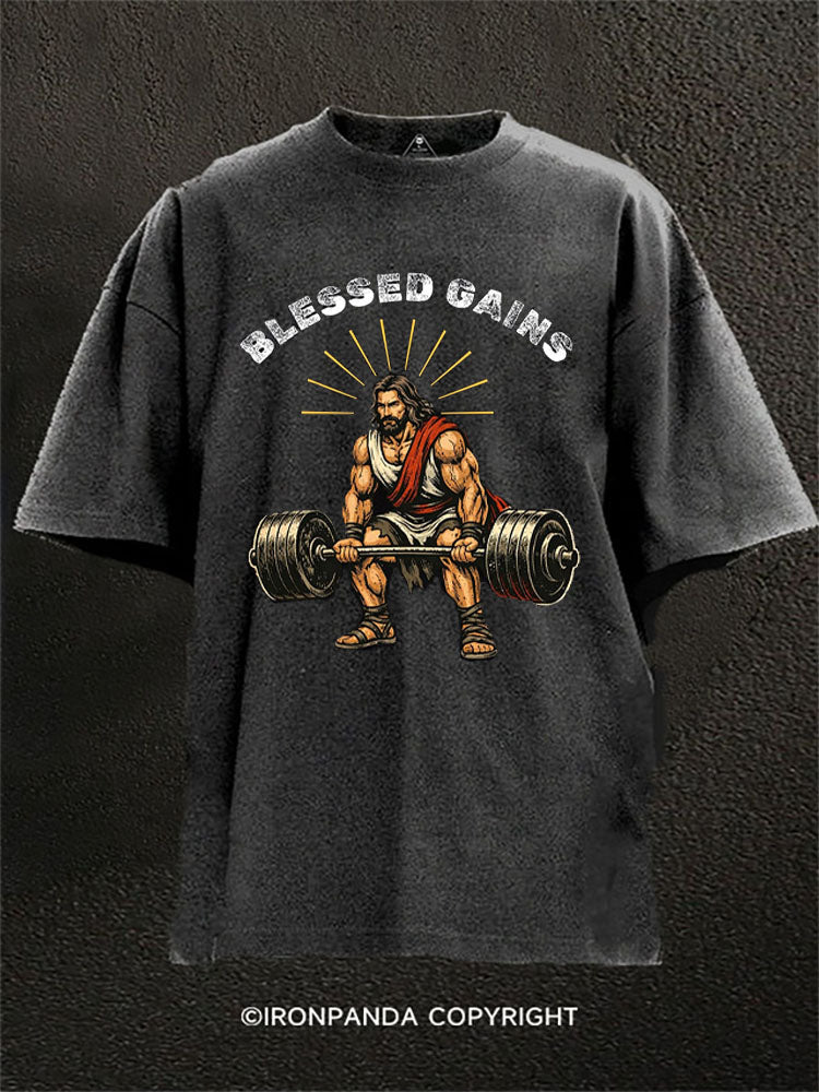 BLESSED GAINS Washed Gym Shirt