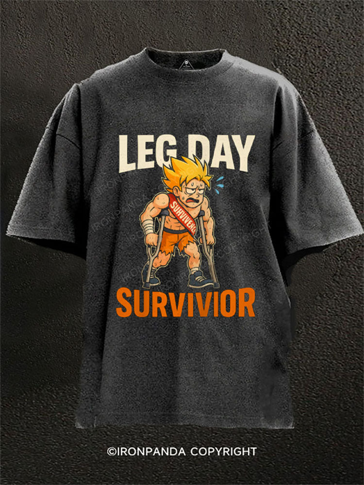 LEG DAY SURVIVOR Washed Gym Shirt