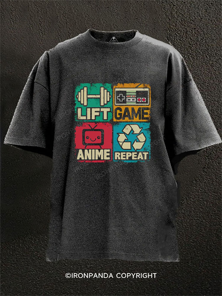 LIFT GAME ANIME REPEAT Washed Gym Shirt