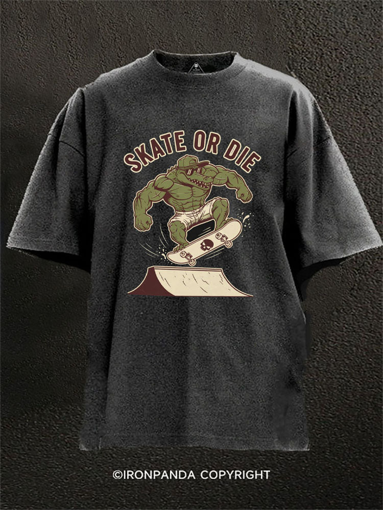 Swole Gator Skateboarding Gym Alligator Skater Washed Gym Shirt