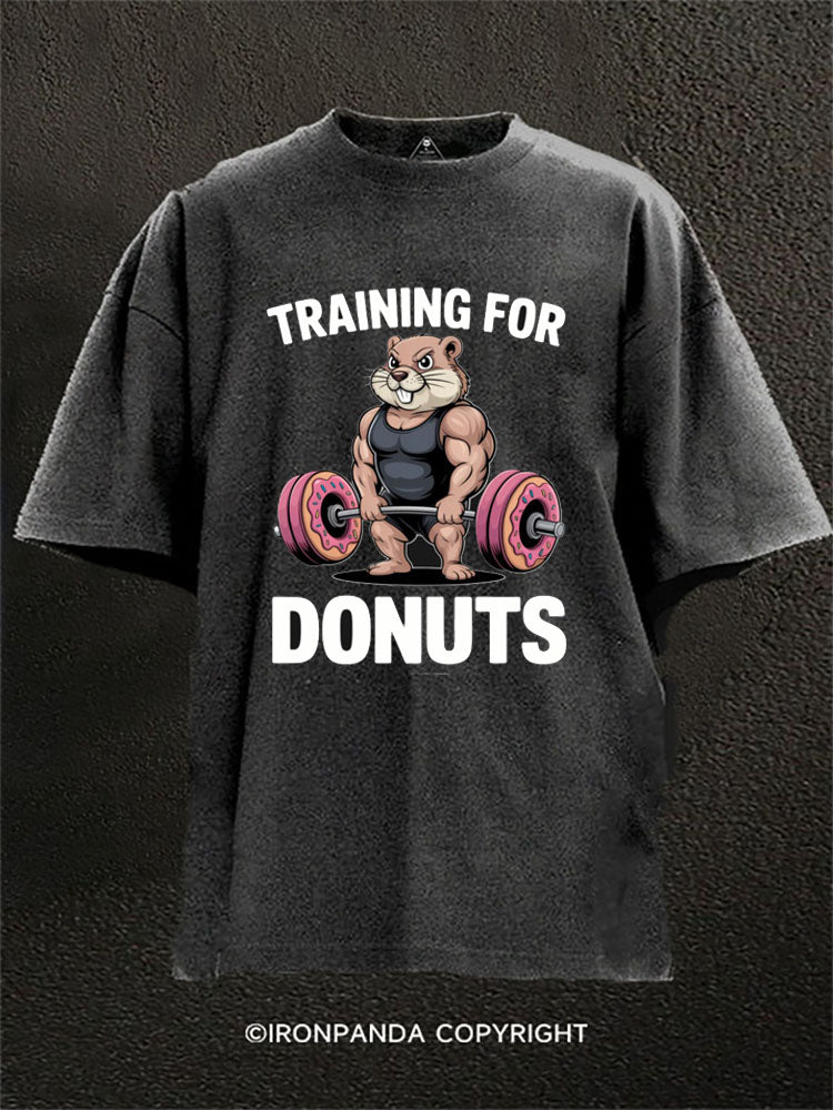 Training for Donuts Capybara Lifting Washed Gym Shirt