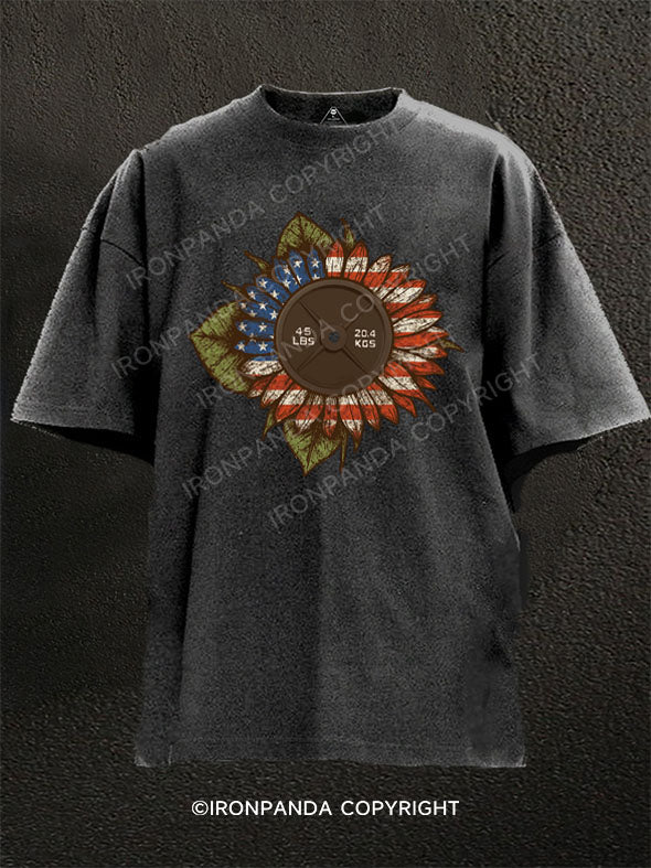 America Sunflower weight plate Washed Gym Shirt