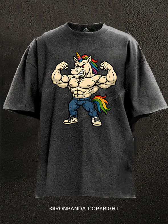 Angry muscular unicorn Washed Gym Shirt