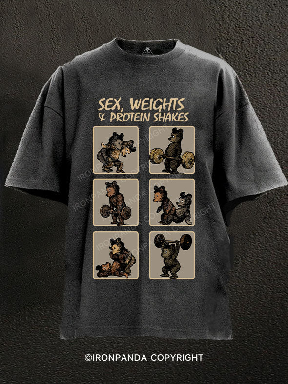 SEX，WEIGHTS & PROTEIN SHAKES Washed Gym Shirt