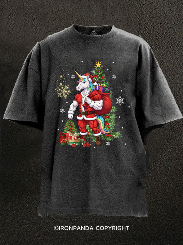Santa Unicorn Magic! Washed Gym Shirt