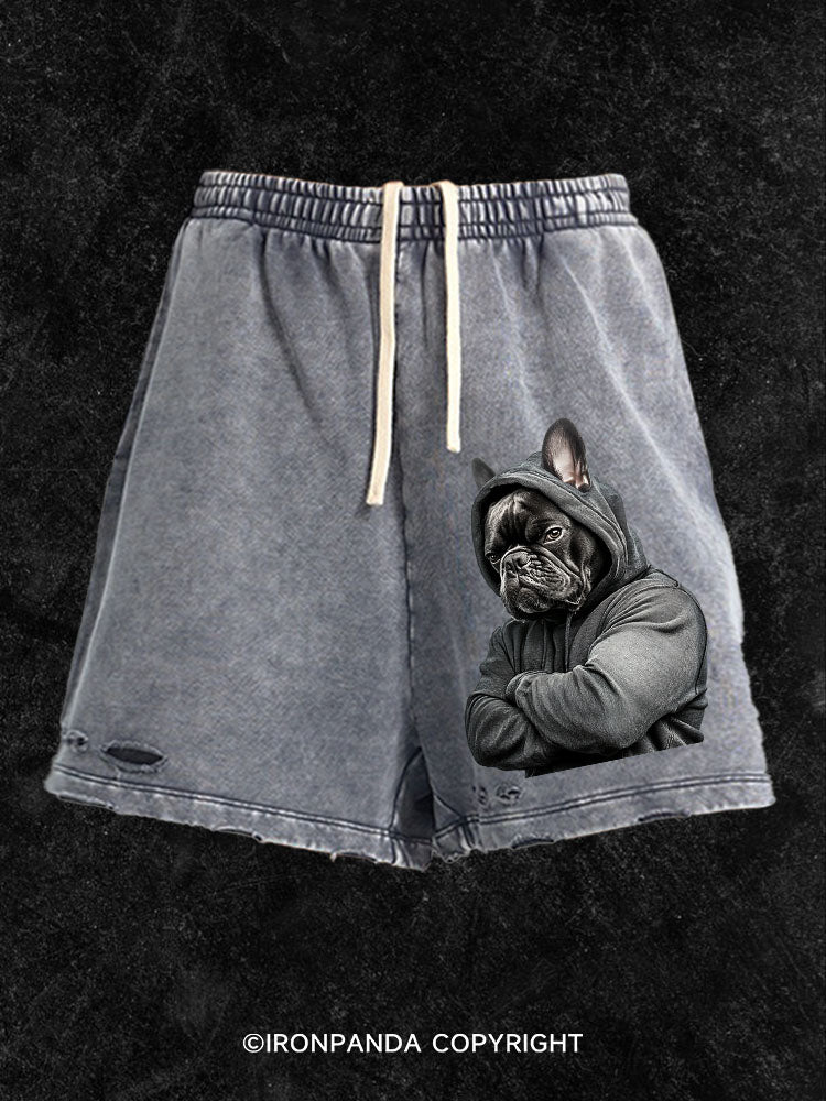 Muscle French Bulldog Washed Gym Shorts