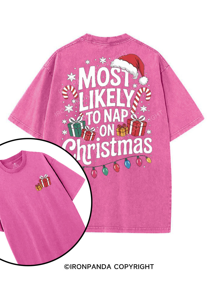 MOST LIKELY TO NAP ON CHRISTMAS printed Gym Shirt