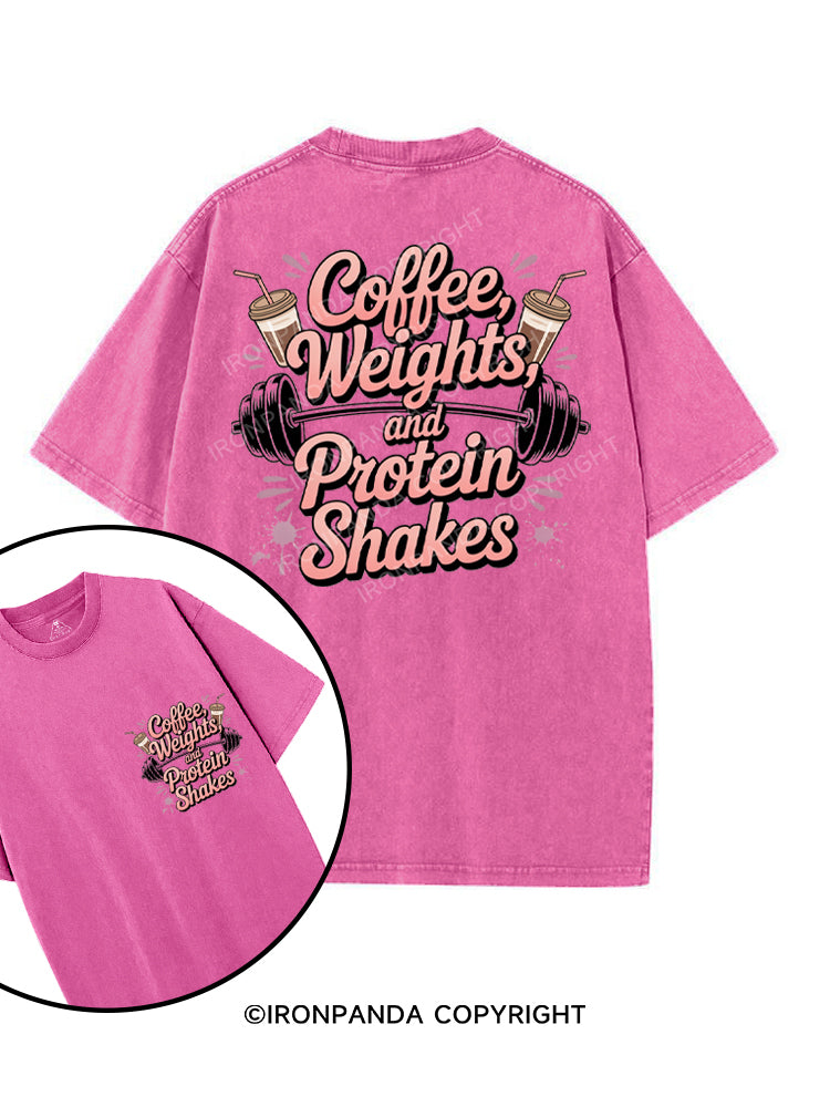 COFFEE WEIGHTS AND PROTEIN SHAKES printed Gym Shirt