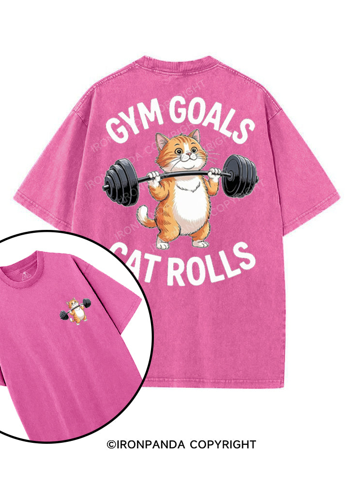 GYM GOALS CAT ROLLS printed Gym Shirt