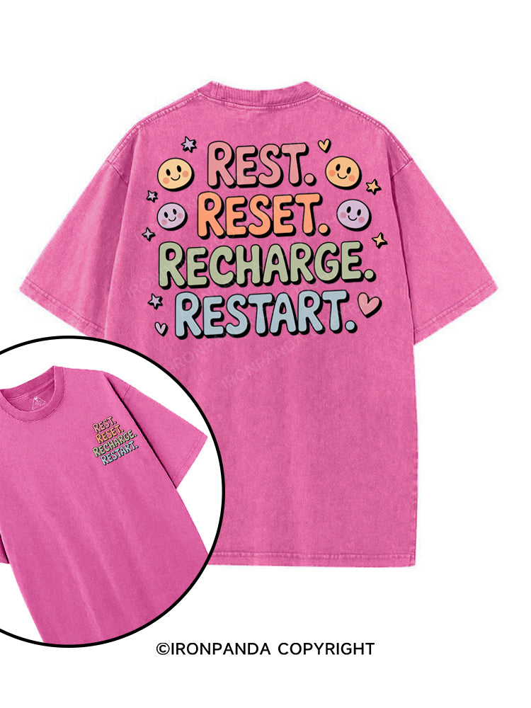 REST RESET RECHARGE RESTART printed Gym Shirt