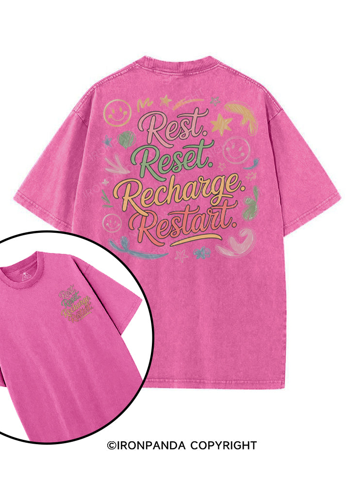 REST RESET RECHARGE RESTART printed Gym Shirt