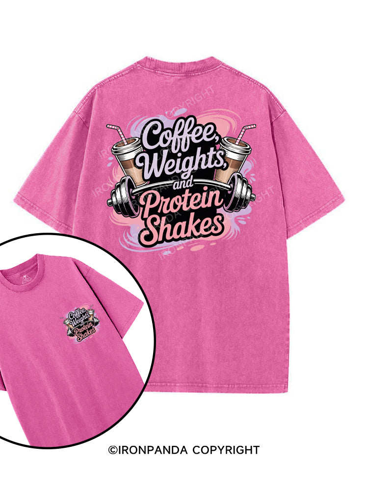 COFFEE WEIGHTS AND PROTEIN SHAKES printed Gym Shirt