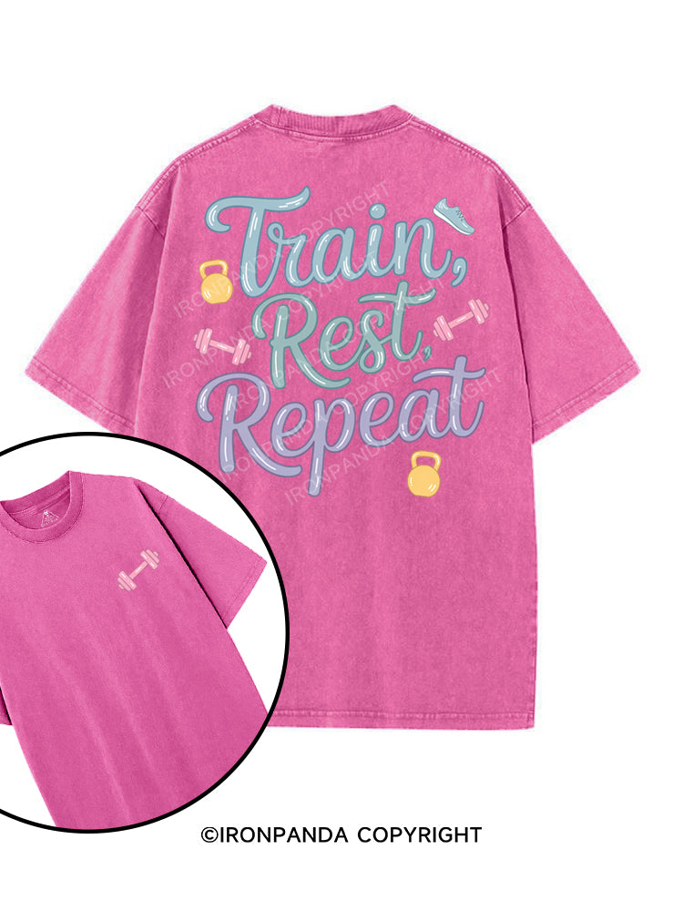 TRAIN REST REPEAT printed Gym Shirt