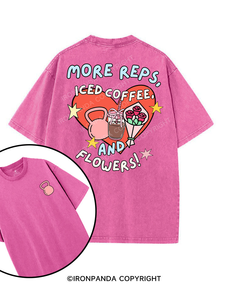 MORE REPS, ICED COFFEE AND FLOWERS printed Gym Shirt