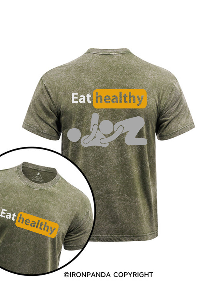 eat healthily printed Washed Gym Shirt