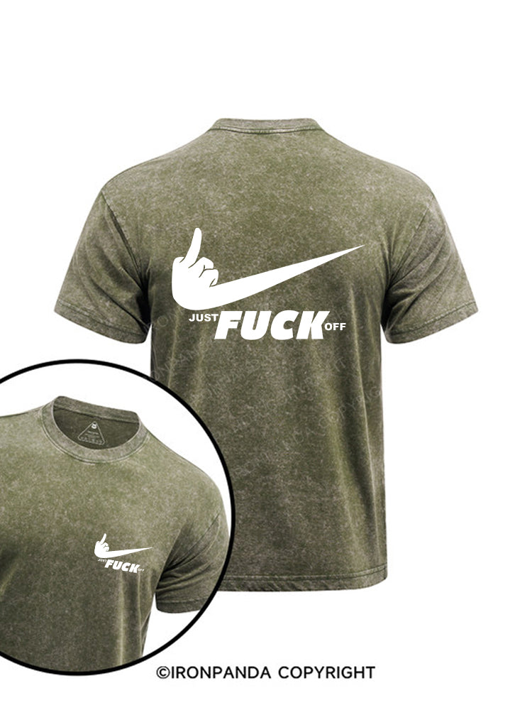 JUST FUCK OFF printed Washed Gym Shirt