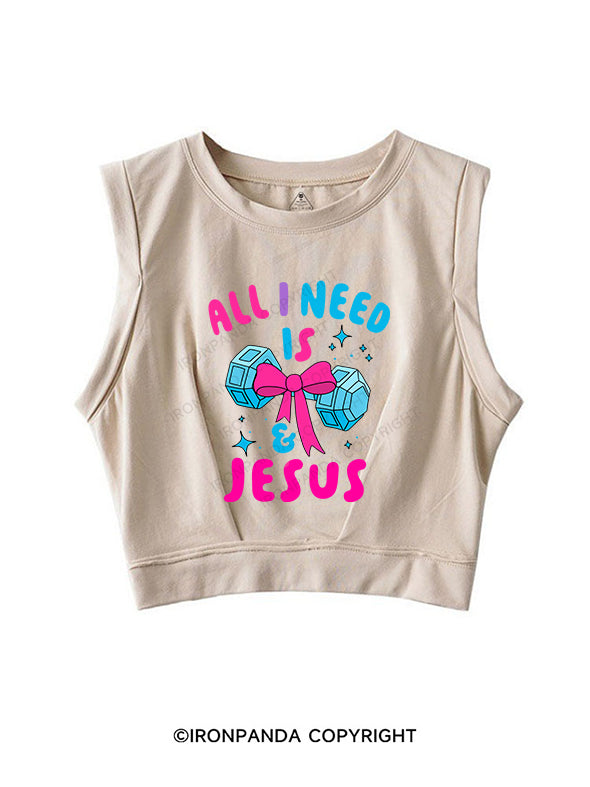 ALL I NEED IS MY WEIGHTS & JESUS SLEEVELESS CROP TOPS