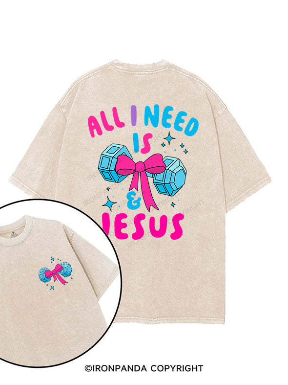 ALL I NEED IS MY WEIGHTS & JESUS printed Gym Shirt