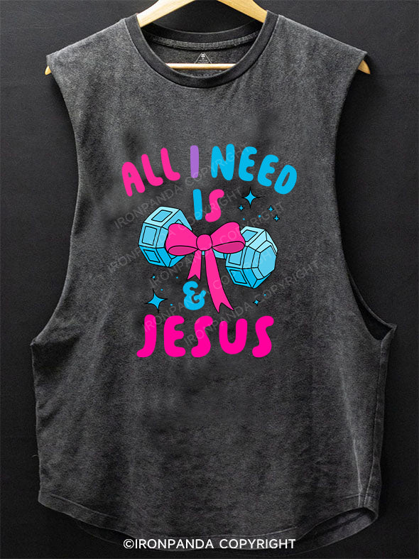 ALL I NEED IS MY WEIGHTS & JESUS SCOOP BOTTOM COTTON TANK