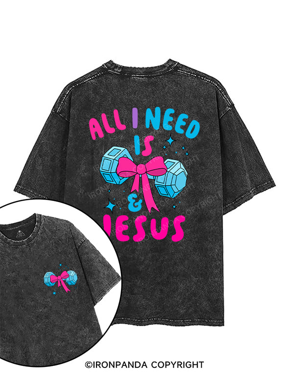 ALL I NEED IS MY WEIGHTS & JESUS printed Gym Shirt