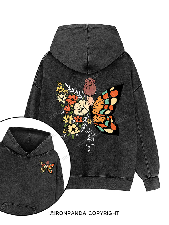self love Printed Washed Gym Hoodie