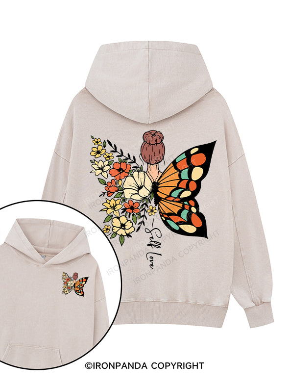 self love Printed Washed Gym Hoodie