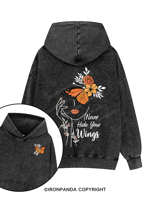 Never hide your wings Printed Washed Gym Hoodie