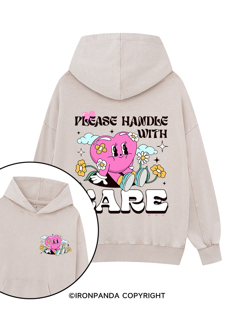 Please Handle with Care Printed Washed Gym Hoodie