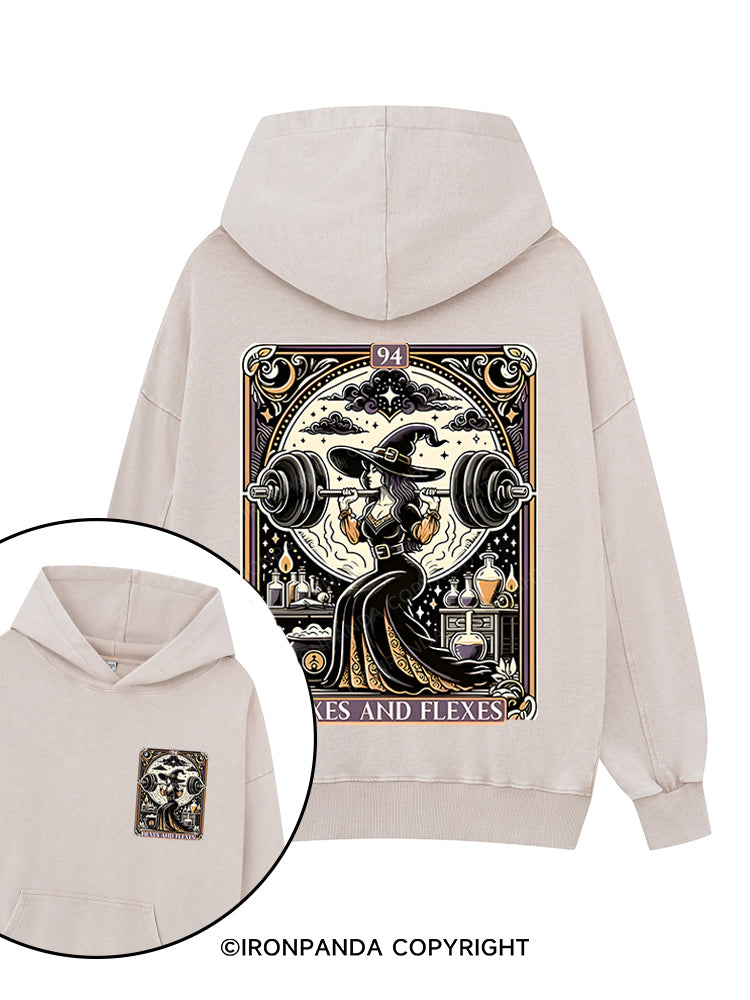 HEXES AND FLEXES Printed Washed Gym Hoodie