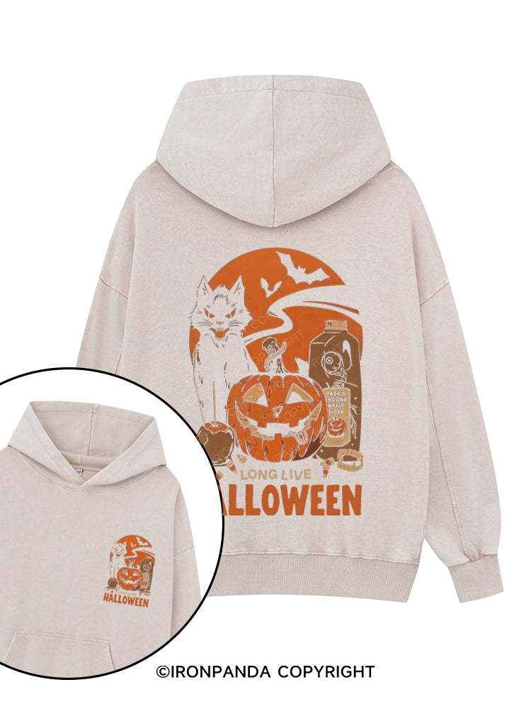 LONG LIVE HALLOWEEN Printed Washed Gym Hoodie