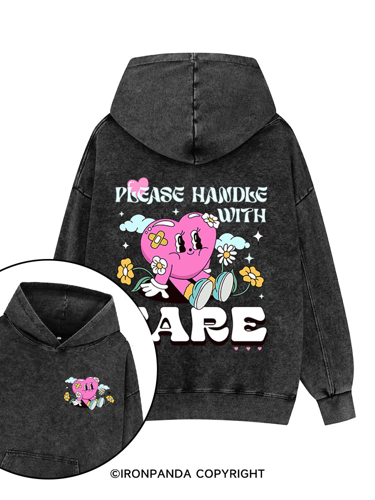 Please Handle with Care Printed Washed Gym Hoodie