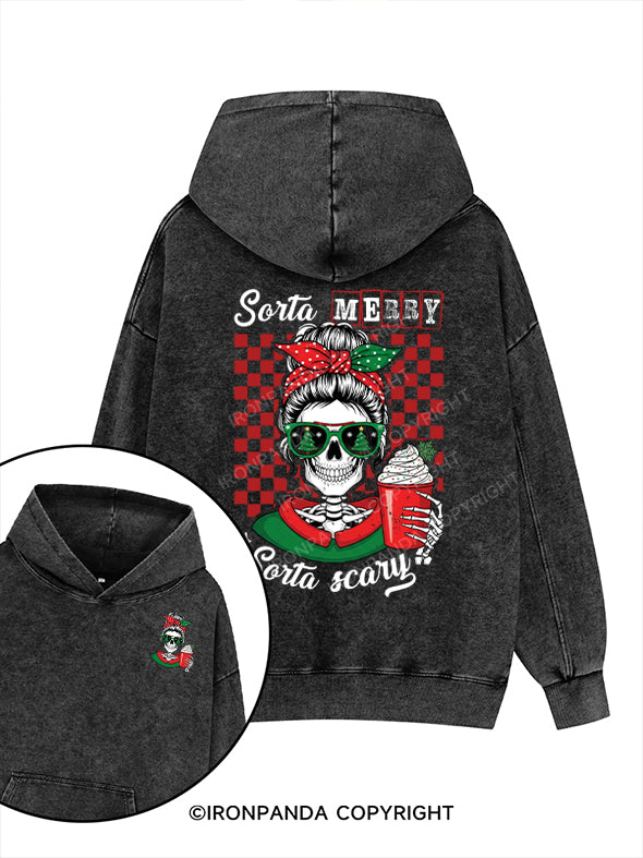 sorta merry sorta scary Printed Washed Gym Hoodie